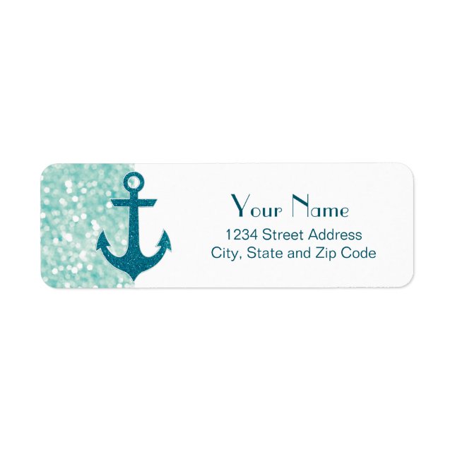 Aqua Bokeh Nautical Glitter Anchor Label (Front)