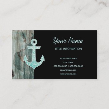 Aqua Bokeh Nautical Glitter Anchor On Wood Business Card by LuaAzul at Zazzle