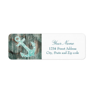 Aqua Bokeh Nautical Glitter Anchor on Wood Label