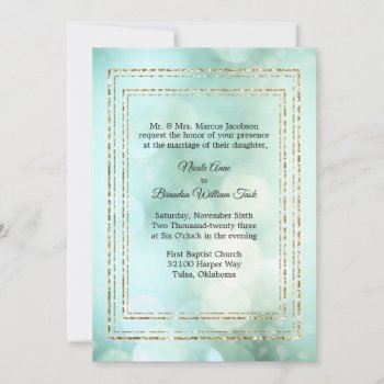 Aqua Bokeh Wedding Invitation by Hannahscloset at Zazzle