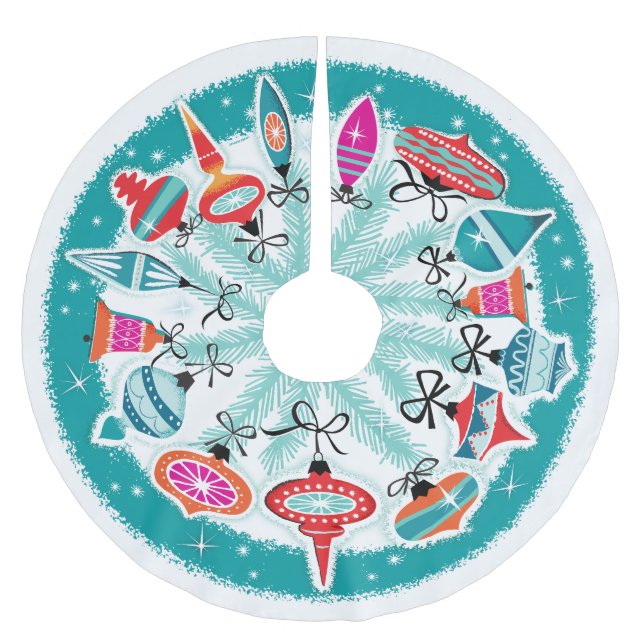 Aqua Border Retro Ornaments Brushed Polyester Tree Skirt (Front)