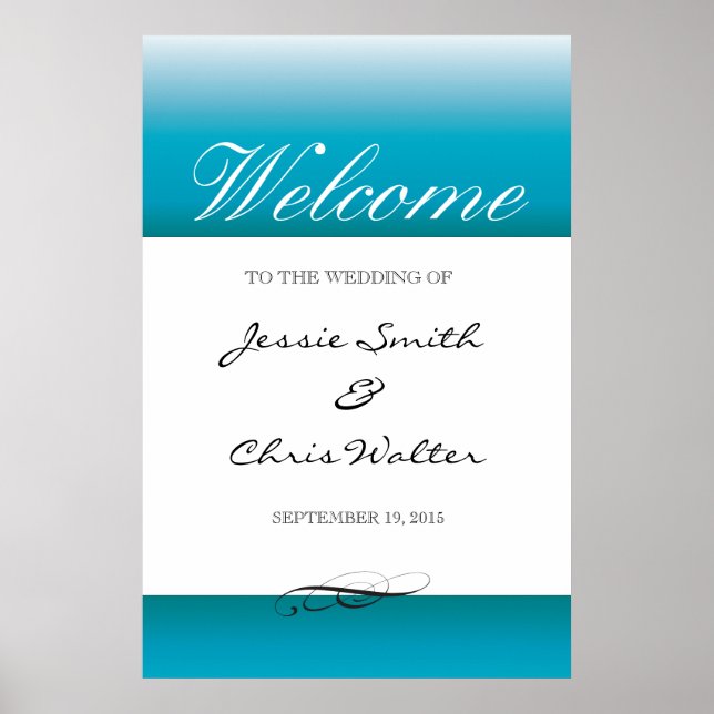 Aqua border wedding welcome sign (Front)