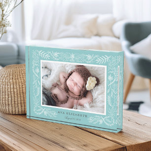 Aqua Botanical Frame Baby Photo Block