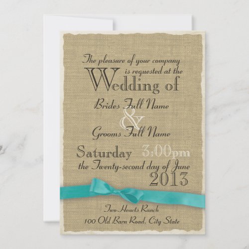 Aqua Bow and Burlap Wedding Lite Announcement
