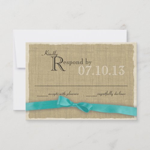 Aqua Bow and Burlap Wedding Response Custom Announcements