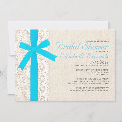 Aqua Bow &amp; Lace Bridal Shower Invitations