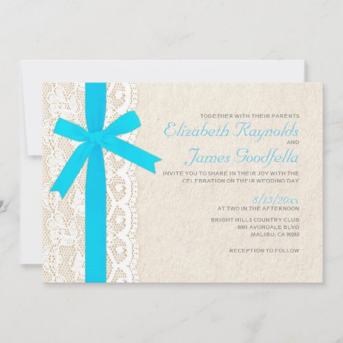 Aqua Bow &amp; Lace Wedding Invitations