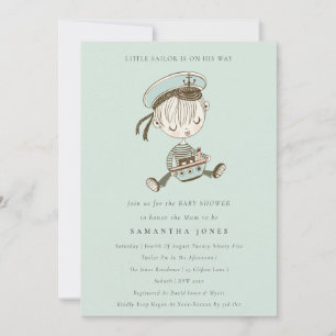 Aqua Boy Little Sailor Nautical Baby Shower Invite