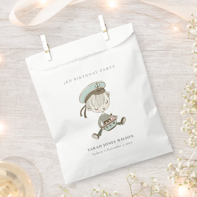 Aqua Boys Little Sailor Nautical Any Age Birthday Favor Bag (Clipped)