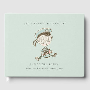Aqua Boys Little Sailor Nautical Any Age Birthday Guest Book