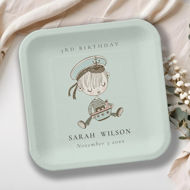 Aqua Boys Little Sailor Nautical Any Age Birthday Paper Plates (Creator Uploaded)