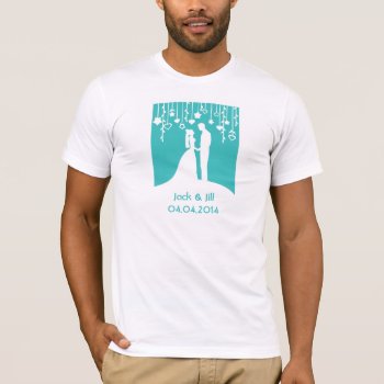 Aqua Bride And Groom Wedding Silhouettes T-shirt by PeachyPrints at Zazzle