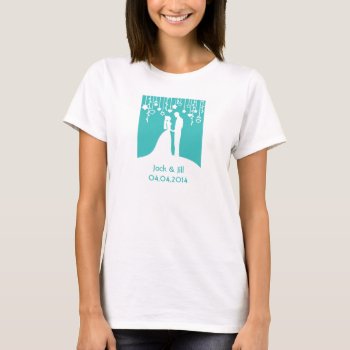 Aqua Bride And Groom Wedding Silhouettes T-shirt by PeachyPrints at Zazzle