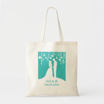 Aqua Bride And Groom Wedding Silhouettes Tote Bag by PeachyPrints at Zazzle