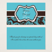 Aqua, Brown, and White Damask Wedding Favor Tag (Front & Back)