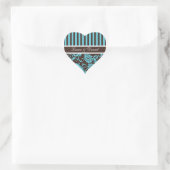 Aqua, Brown, and White Heart Shaped Sticker (Bag)