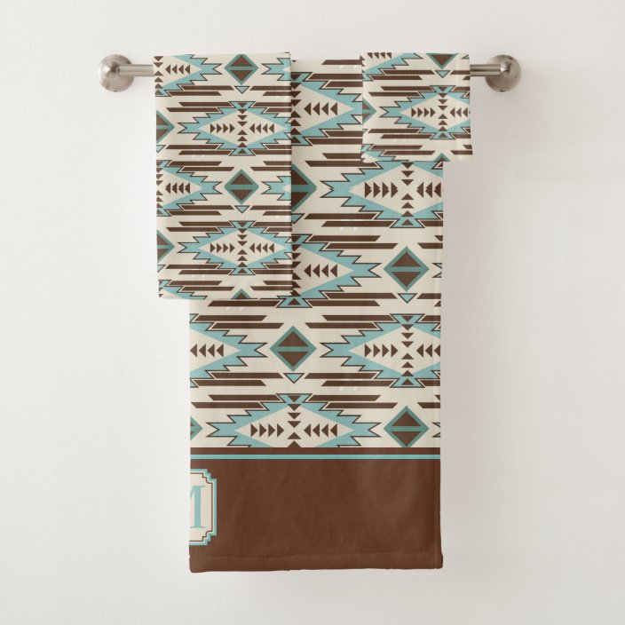 brown and aqua towels