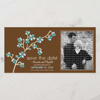 Aqua/Brown Cherry Blossom Save the Date Photocard