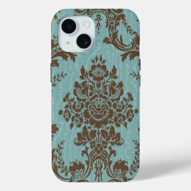 Aqua brown damask Case-Mate iPhone case (Back)