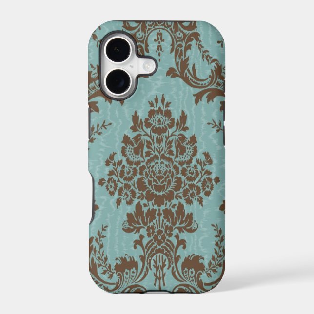 Aqua brown damask Case-Mate iPhone case (Back)