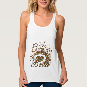 Aqua Brown Damask Grunge Winged Heart Bride Tee