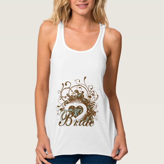 Aqua Brown Damask Grunge Winged Heart  Bride Tee (Front)