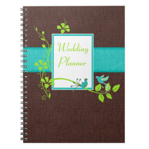 Aqua Brown Green White Wedding Planner Notebook