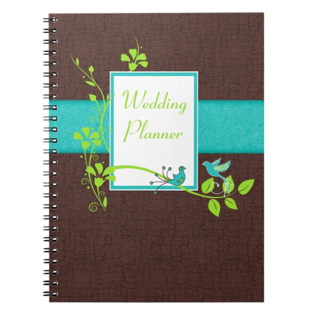 Aqua Brown Green White Wedding Planner Notebook (Front)