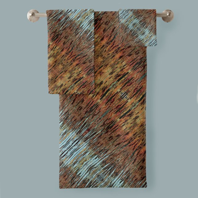 Aqua Brown Mustard Orange Abstract patterned Bath Towel Set (Creator Uploaded)