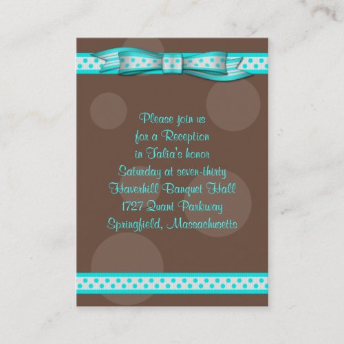 Aqua &amp; Brown Polka Dots Bat Mitzvah Reception Card Business Cards