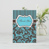 Aqua, Brown, White Damask Thank You Card (Standing Front)