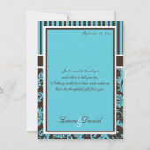 Aqua, Brown, White Damask Thank You Card (Back)