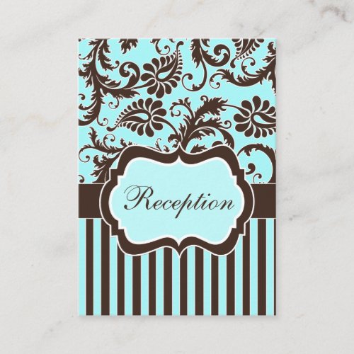 Aqua Brown White Floral Damask Enclosure Card