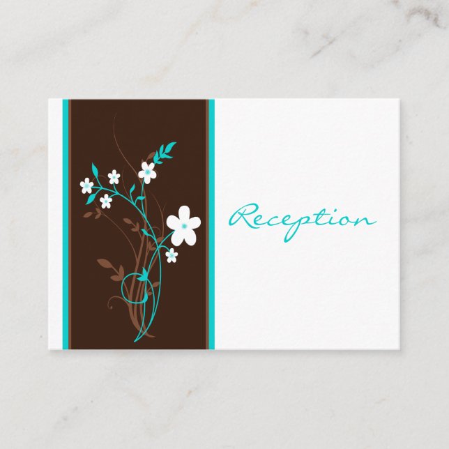 Aqua Brown White Floral Reception Enclosure Card (Front)