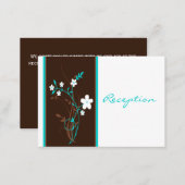 Aqua Brown White Floral Reception Enclosure Card (Front/Back)