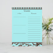 Aqua, Brown, White Stripe Damask Guest Book Paper (Standing Front)