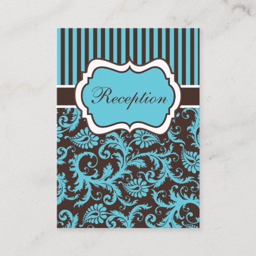 Aqua Brown White Striped Damask Enclosure Card