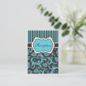 Aqua, Brown, White Striped Damask Enclosure Card (Standing Front)