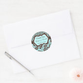 Aqua, Brown, White Striped Damask Wedding Favor Classic Round Sticker (Envelope)