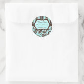 Aqua, Brown, White Striped Damask Wedding Favor Classic Round Sticker (Bag)