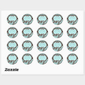 Aqua, Brown, White Striped Damask Wedding Favor Classic Round Sticker (Sheet)