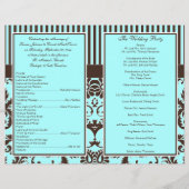 Aqua, Brown, White Striped Damask Wedding Program (Back)