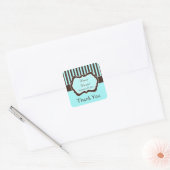 Aqua, Brown, White Striped Wedding Favor Sticker (Envelope)