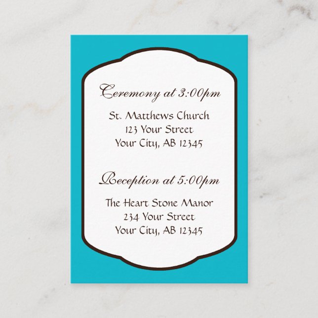 Aqua Brown & White Wedding Guest Reference Cards (Front)