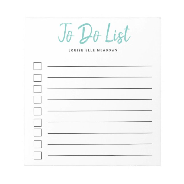 Aqua Brush Lettered Lined Personalized To Do List  Notepad (Front)