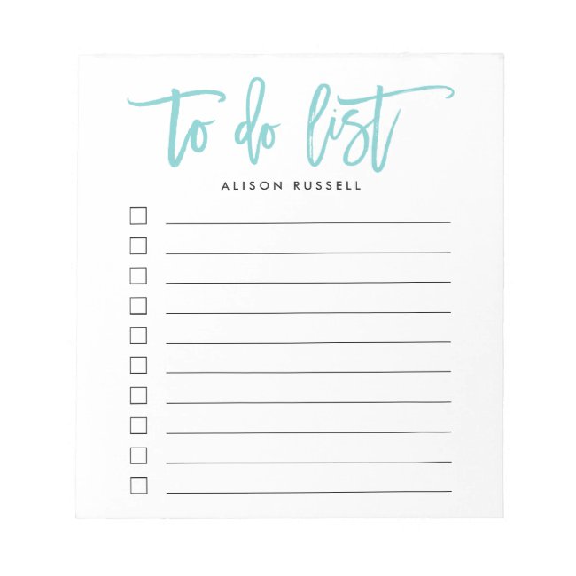 Aqua | Brush Lettered Personalized To Do List Notepad