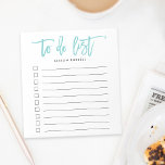 Aqua | Brush Lettered Personalized To Do List Notepad<br><div class="desc">Chic personalized notepad features "to do list" at the top in vibrant turquoise aqua handwritten style brush lettered typography. Personalize with your name or choice of text beneath,  or leave blank if desired. 10 lines with checkboxes help you keep track of all your important tasks!</div>