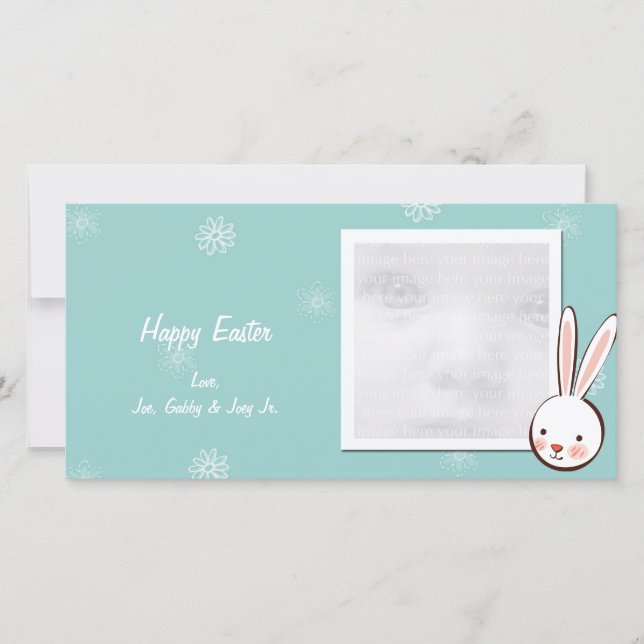 Aqua Bunny Easter Photo Cards (Front)