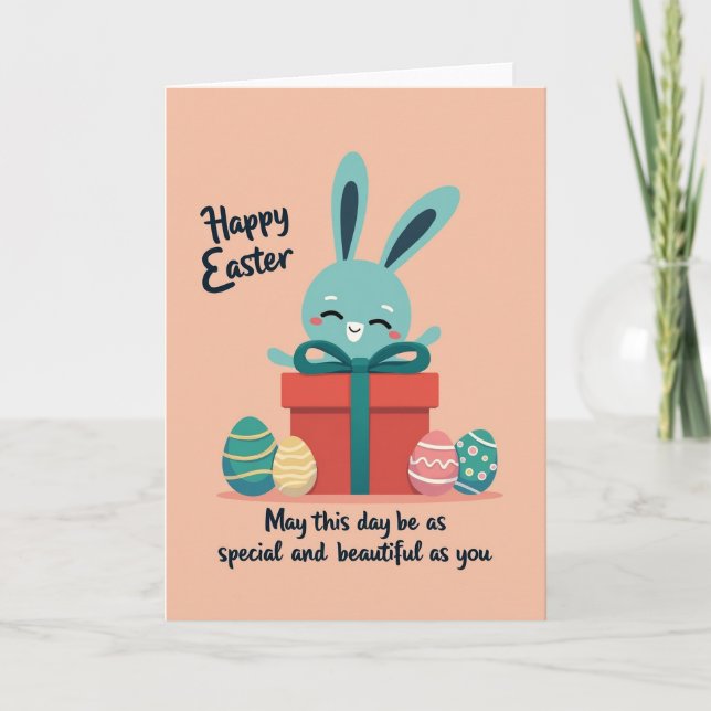 Aqua Bunny Gift Box Card (Front)
