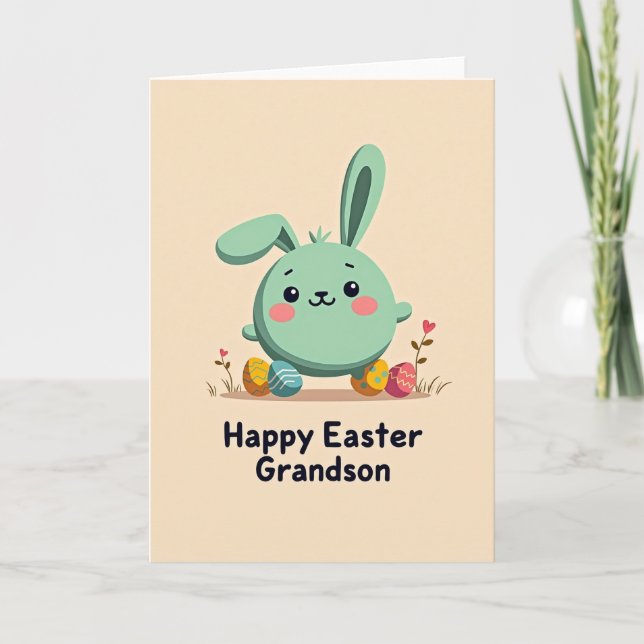 Aqua Bunny Spring Celebration Card (Front)